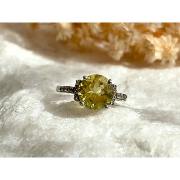 Citrine Semi-Precious Gemstone + CZ Framed 925 Sterling Silver Vintage Ring sz 8 - Picture 8 of 13